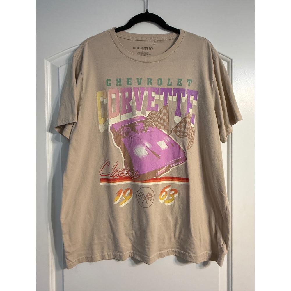Chemistry Corvette Graphic T-Shirt Large Tan 1963 Classic Retro Tee Oversized
